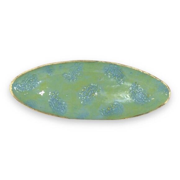 BRENDA HOLZKE STUDIOS B WARE MALIBU GREEN PAISLEY CERAMIC LARGE OVAL PLATTER - Picture 2 of 6